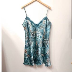 FESTIVAL READY! Y2K Slip Dress Blue Cheetah Print Floral Print Adjustable Straps